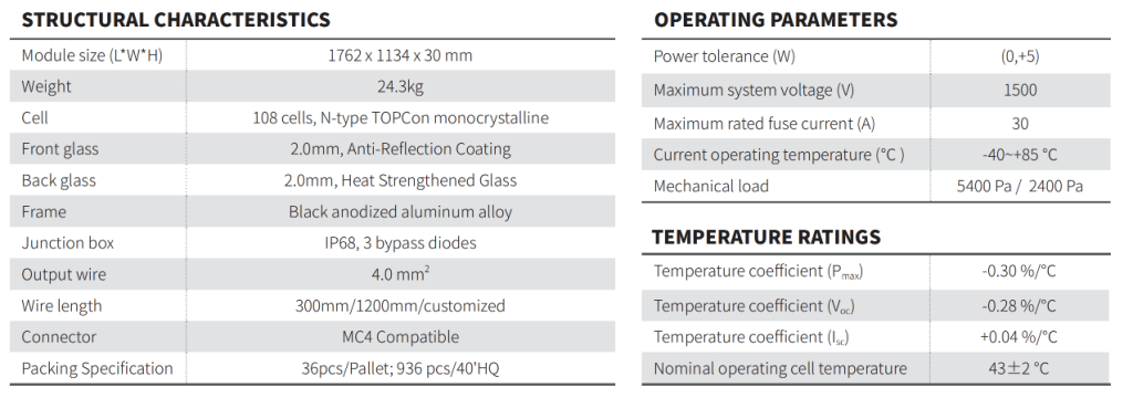 440W N-type Topcon High Density Bifacial Double Glass Mono